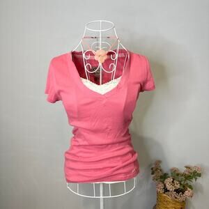 Cute rare vintage y2k forever 21 pink ribbed grunge layering t shirt top